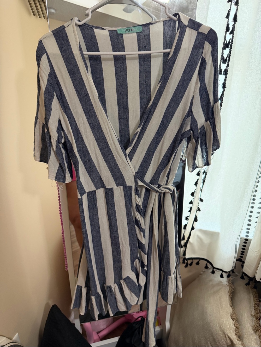 Karlie Blue and White Striped Wrap Dress